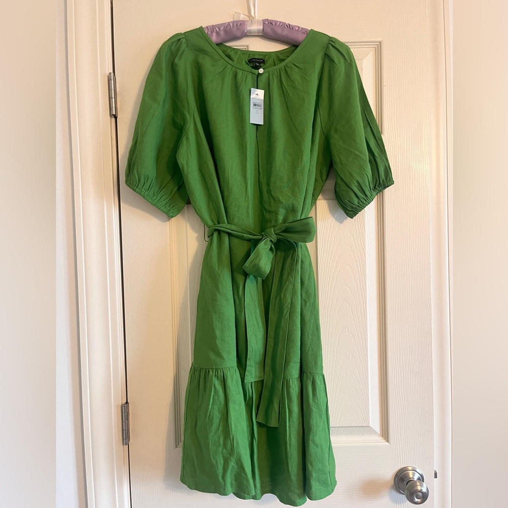 Ann Taylor Green Puff-Sleeve Midi Dress XLP - Picture 3 of 13